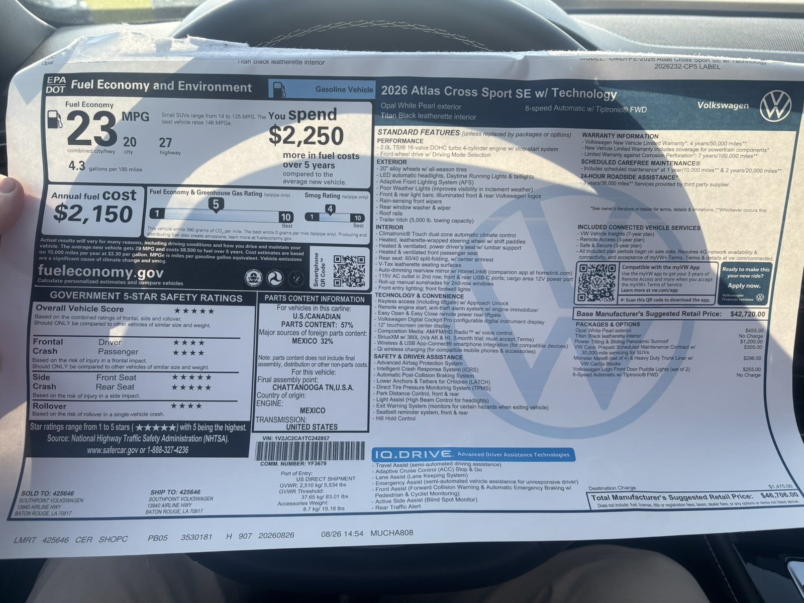 2026 Volkswagen Atlas Cross Sport 2.0T SE w/Technology