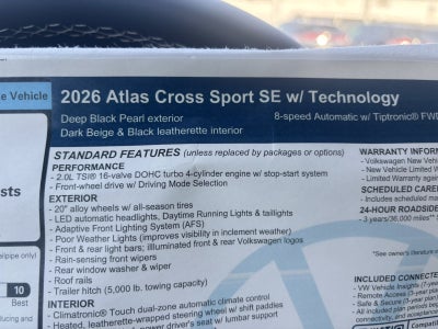 2026 Volkswagen Atlas Cross Sport 2.0T SE w/Technology