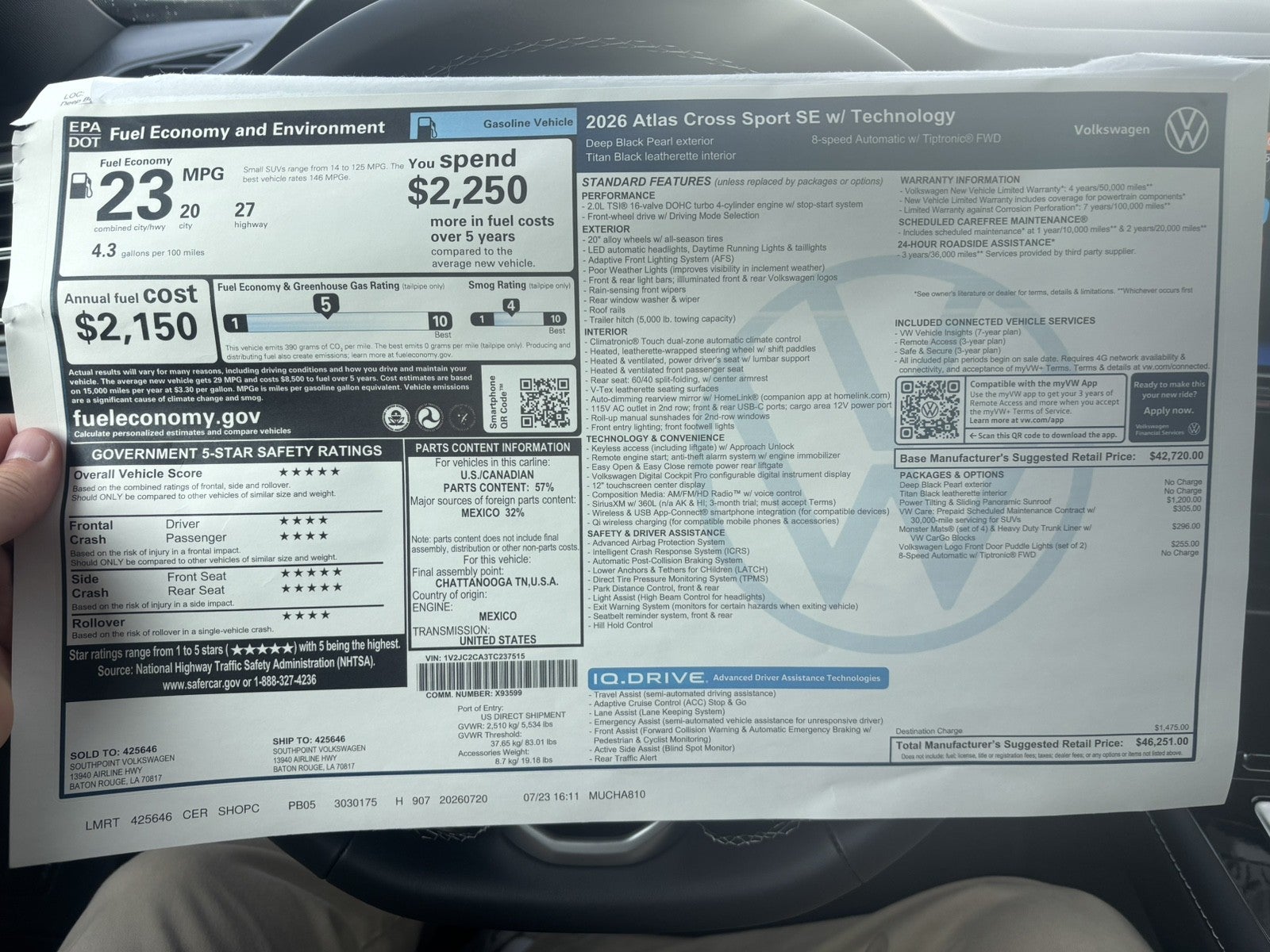 2026 Volkswagen Atlas Cross Sport 2.0T SE w/Technology