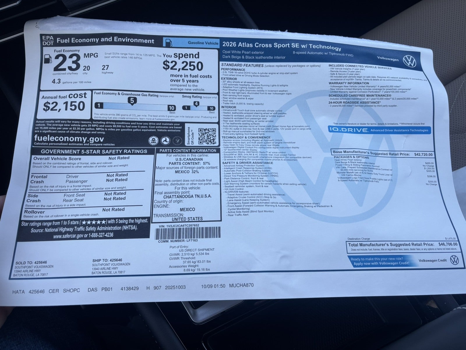 2026 Volkswagen Atlas Cross Sport 2.0T SE w/Technology