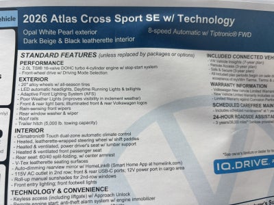 2026 Volkswagen Atlas Cross Sport 2.0T SE w/Technology