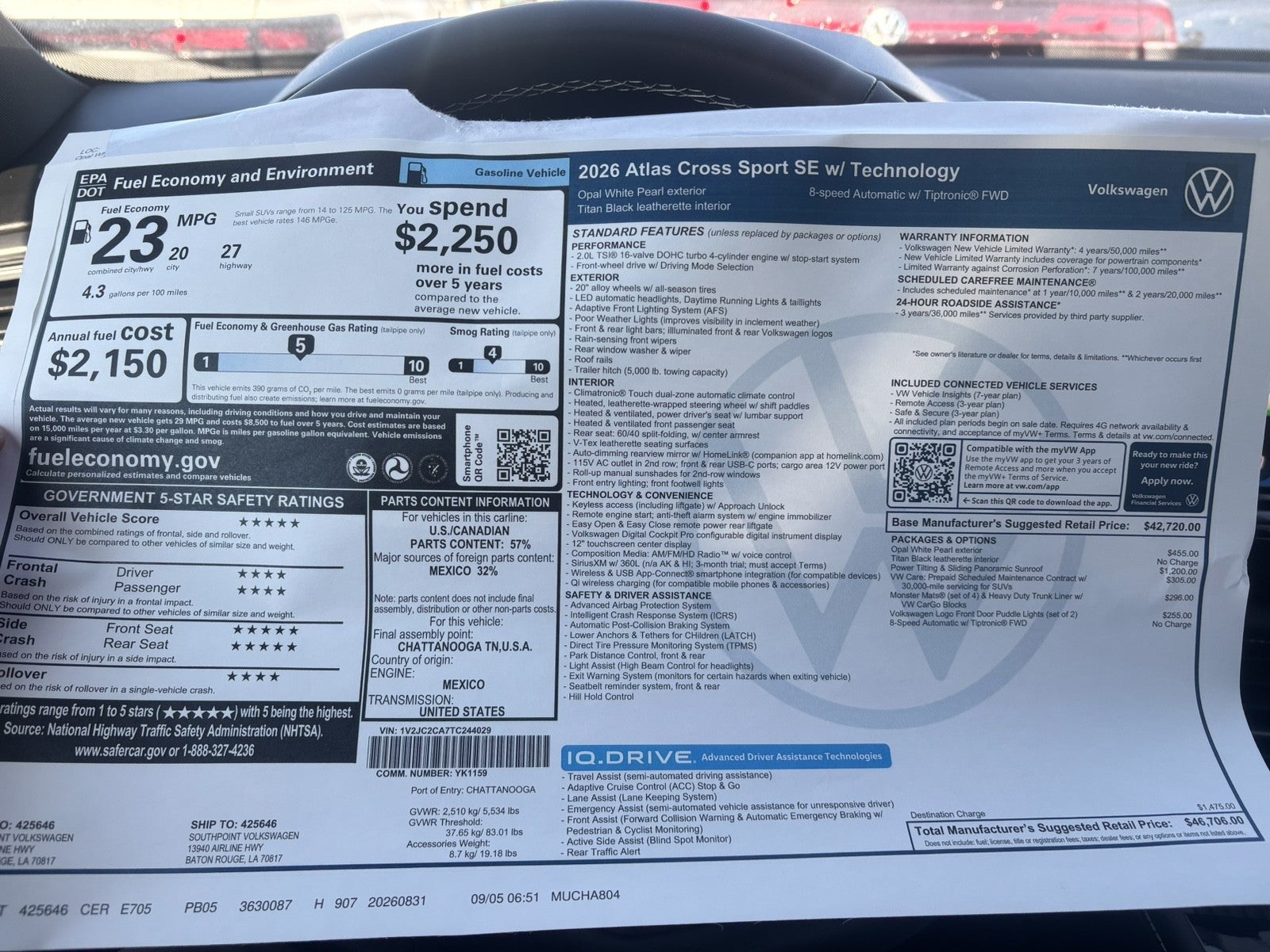 2026 Volkswagen Atlas Cross Sport 2.0T SE w/Technology