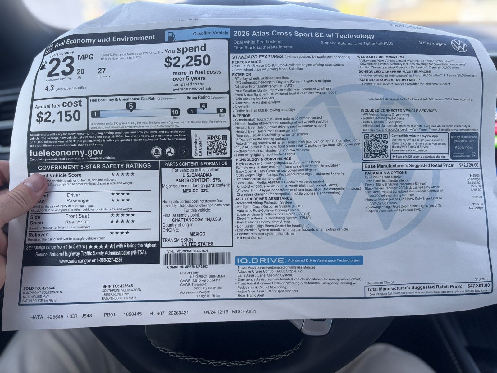 2026 Volkswagen Atlas Cross Sport 2.0T SE w/Technology