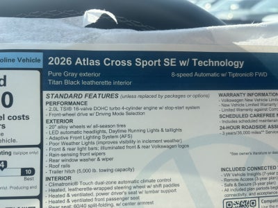 2026 Volkswagen Atlas Cross Sport 2.0T SE w/Technology