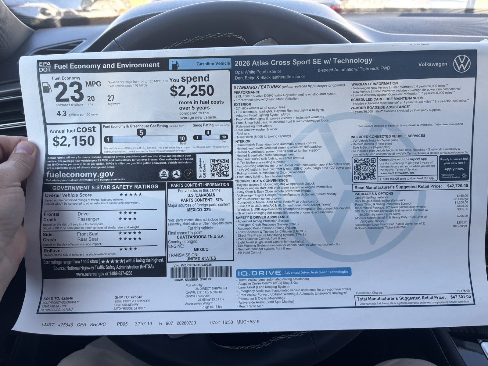 2026 Volkswagen Atlas Cross Sport 2.0T SE w/Technology