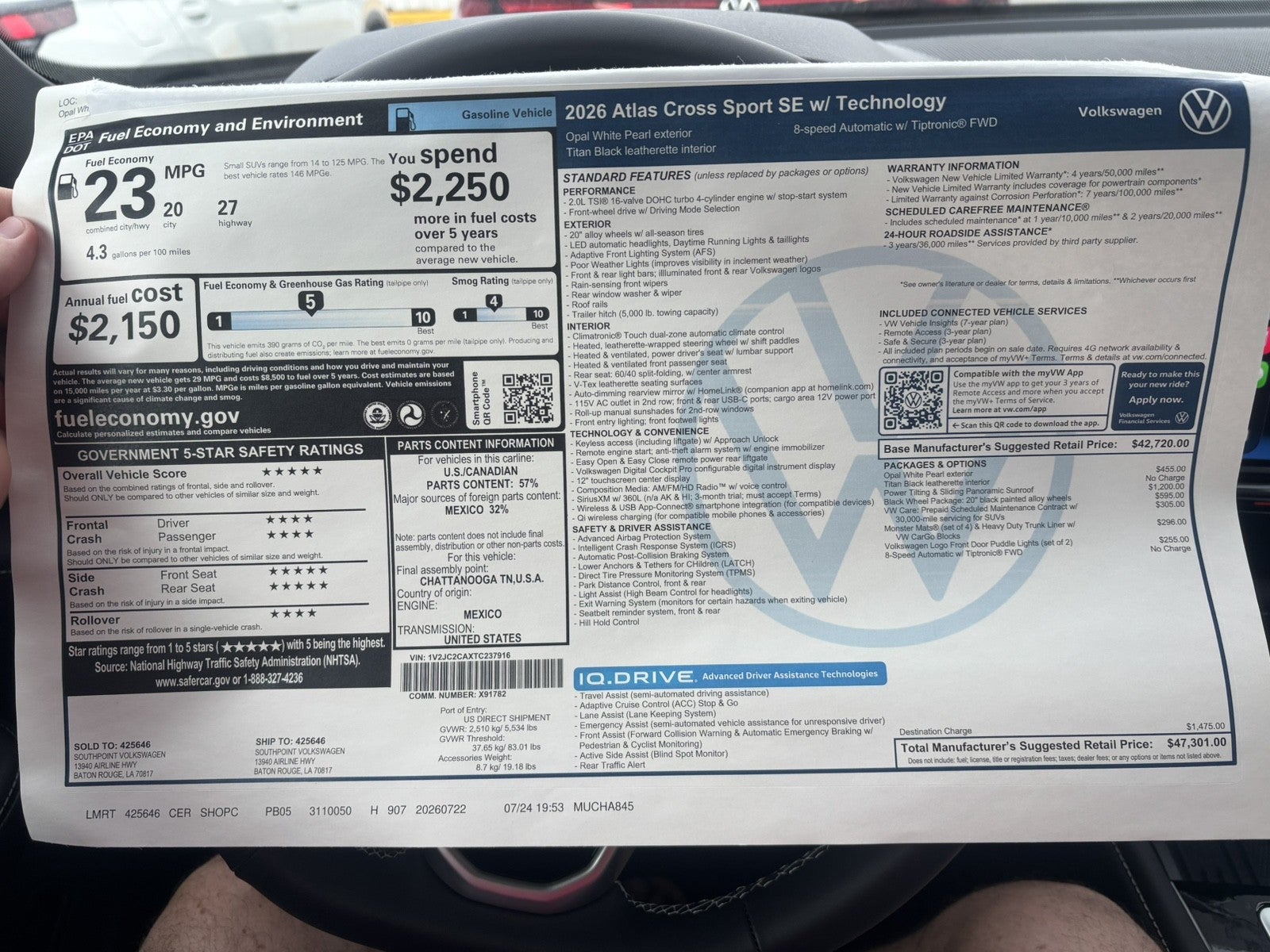 2026 Volkswagen Atlas Cross Sport 2.0T SE w/Technology