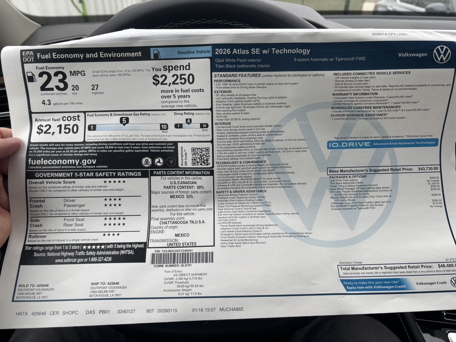 2026 Volkswagen Atlas 2.0T SE w/Technology