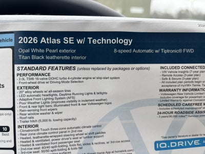 2026 Volkswagen Atlas 2.0T SE w/Technology