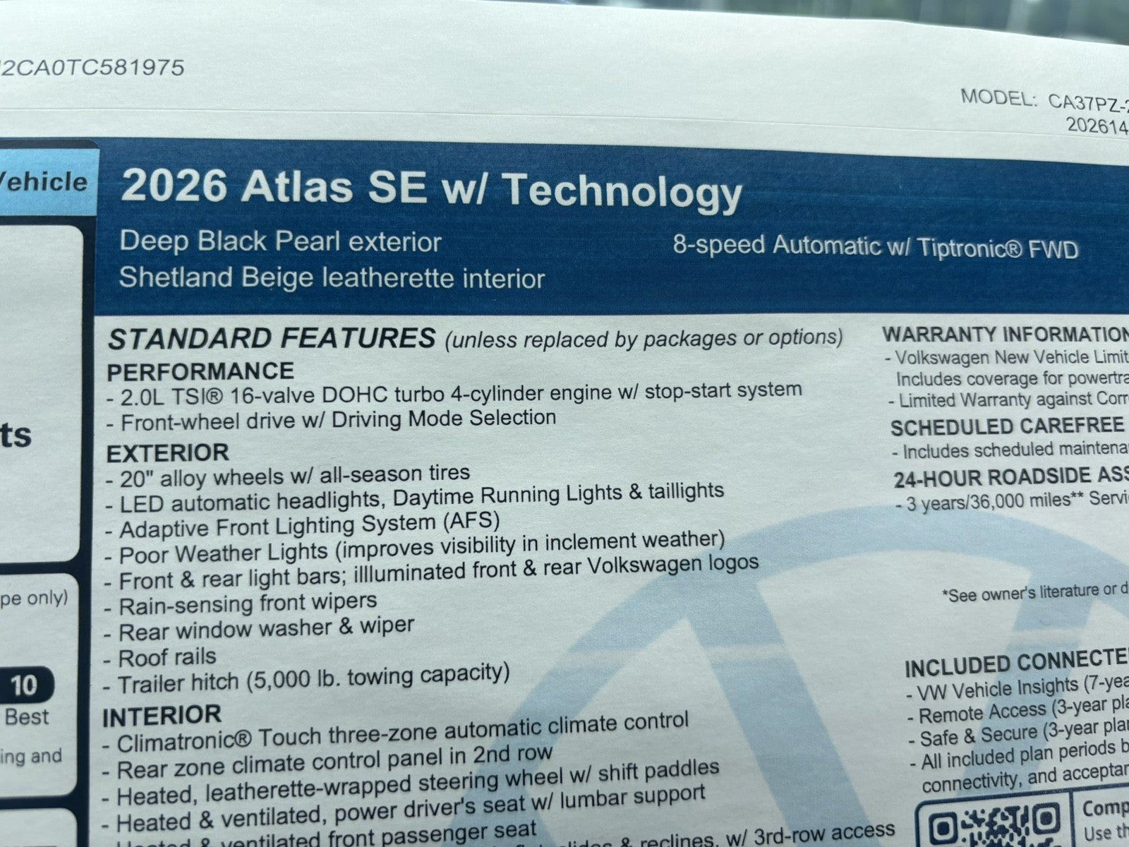 2026 Volkswagen Atlas 2.0T SE w/Technology