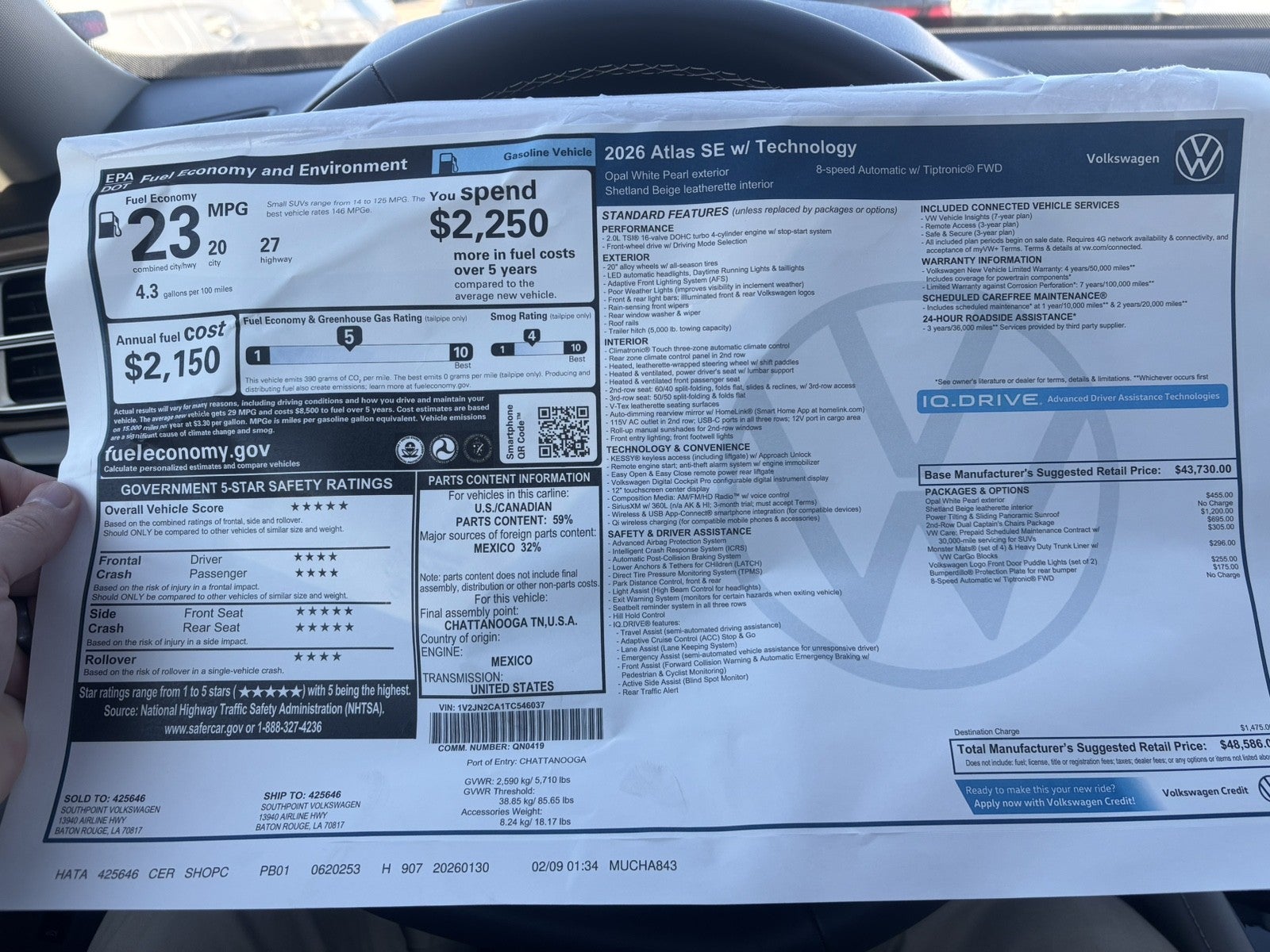 2026 Volkswagen Atlas 2.0T SE w/Technology