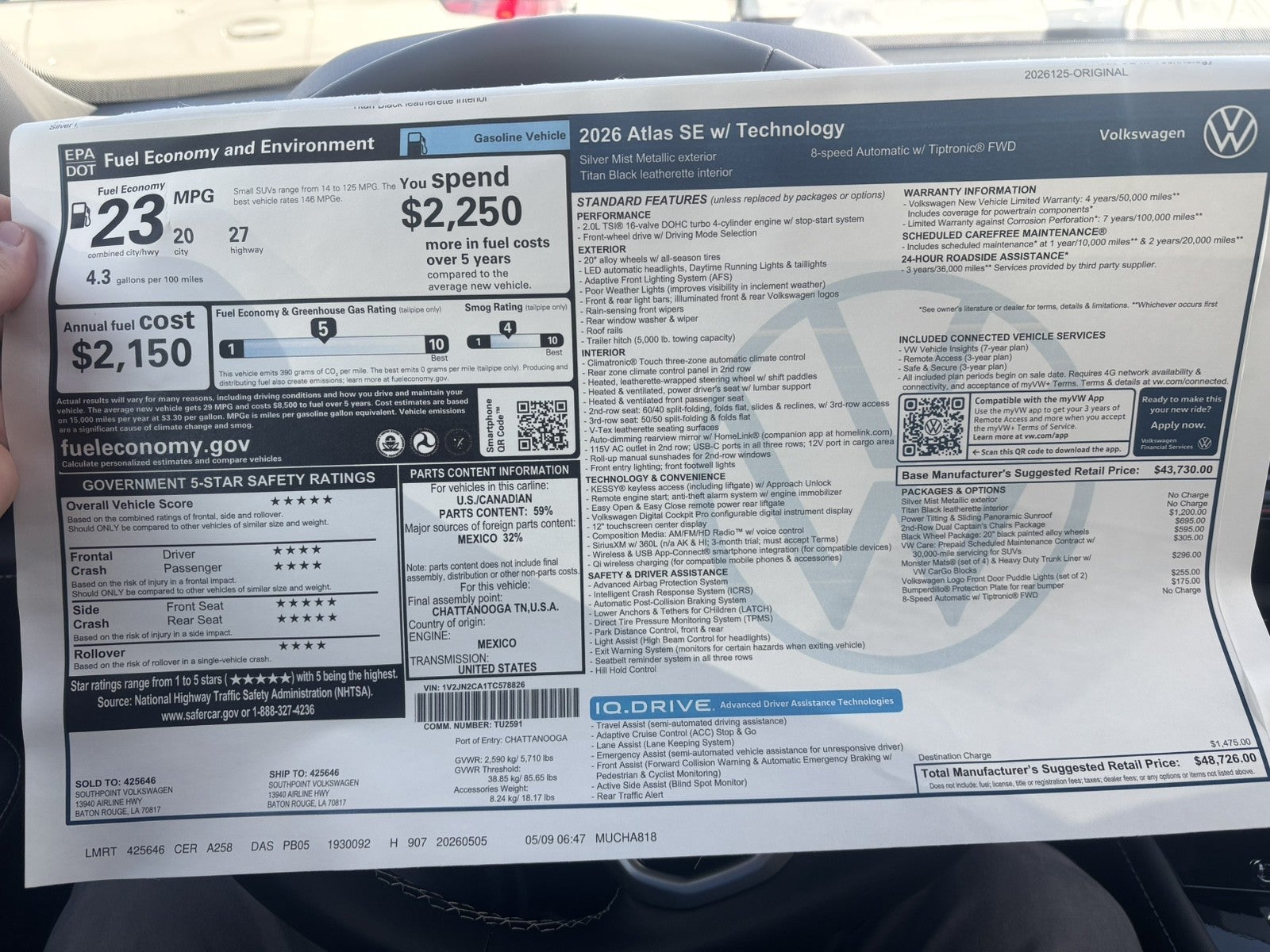 2026 Volkswagen Atlas 2.0T SE w/Technology