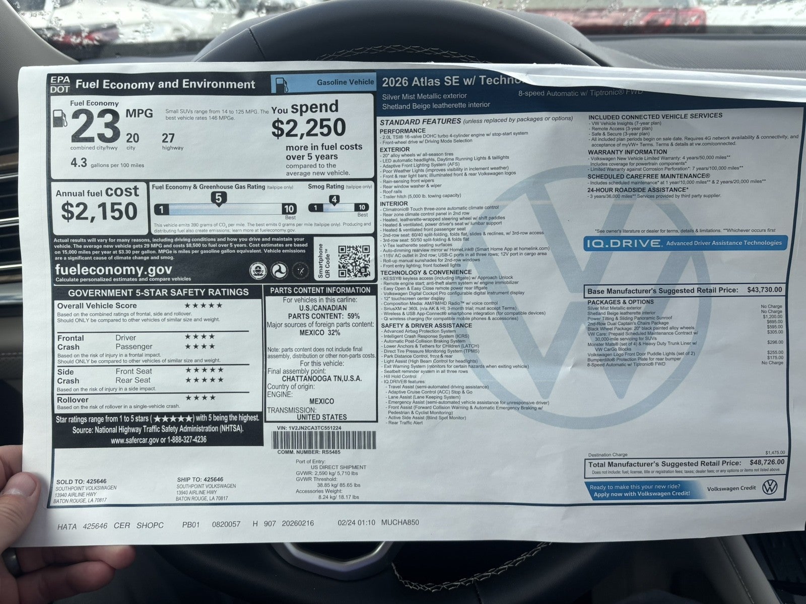 2026 Volkswagen Atlas 2.0T SE w/Technology