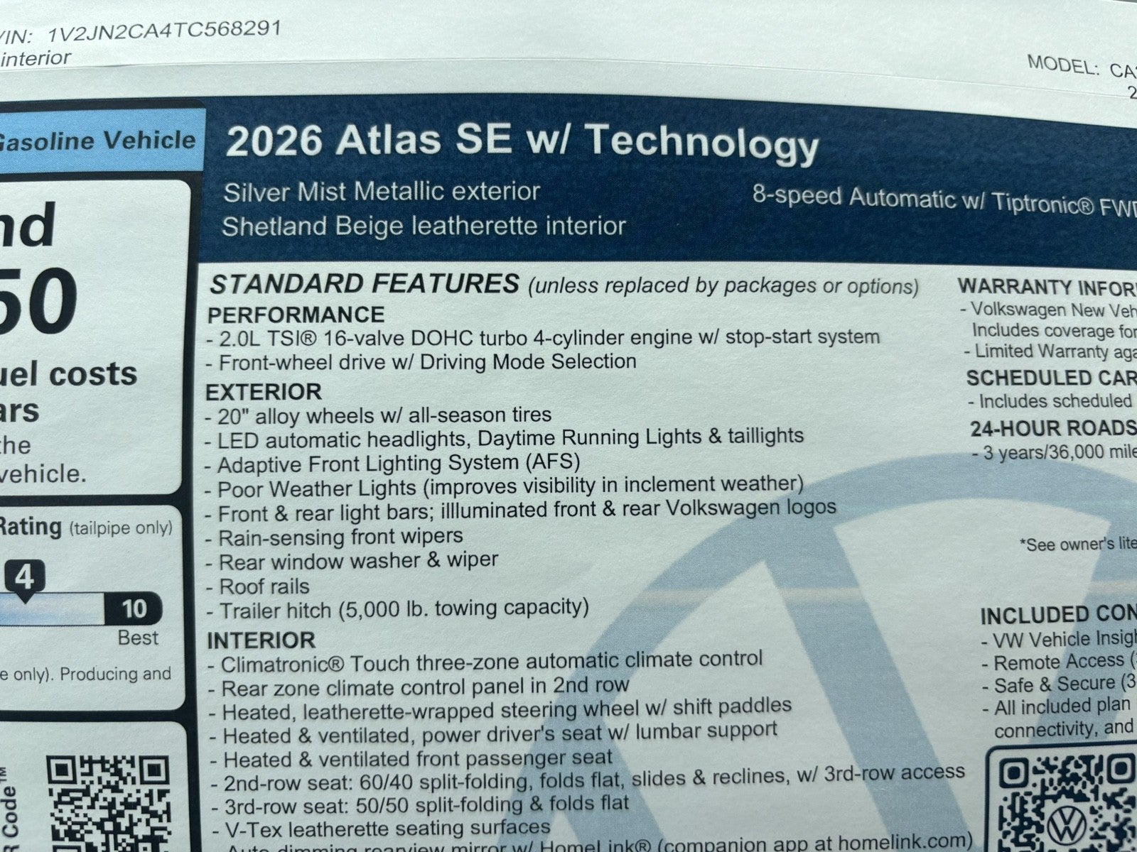 2026 Volkswagen Atlas 2.0T SE w/Technology