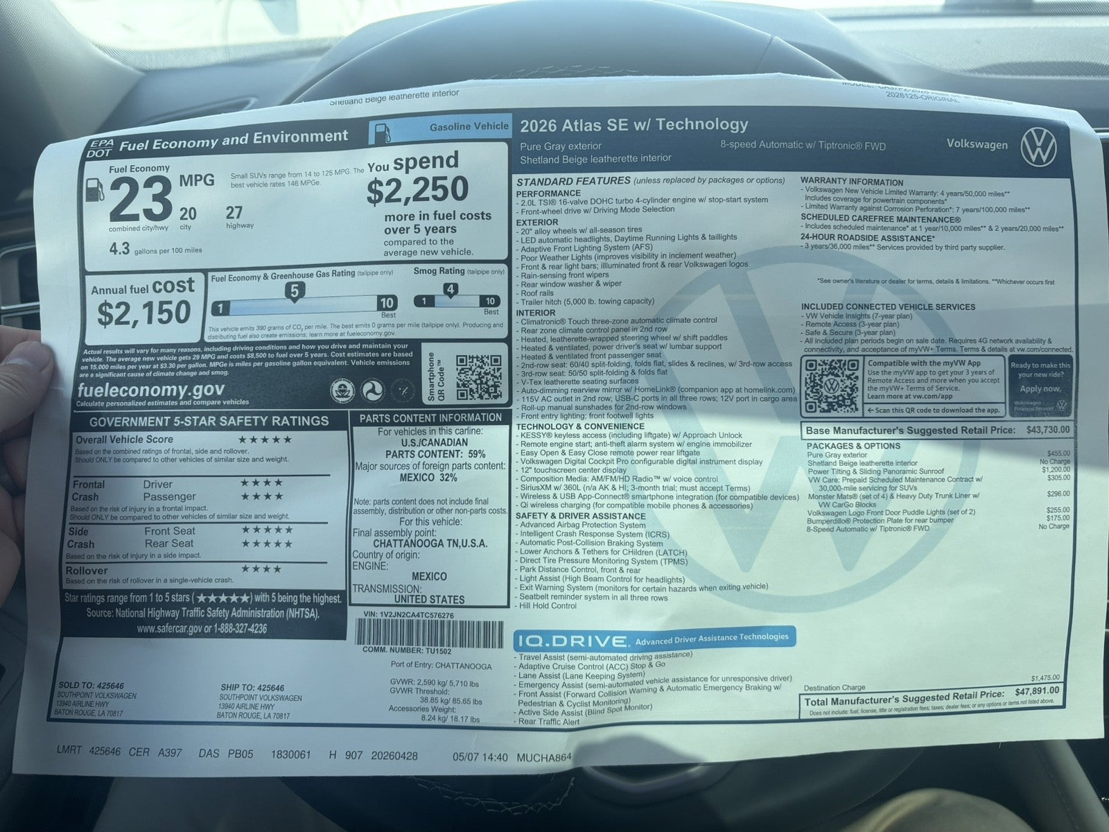 2026 Volkswagen Atlas 2.0T SE w/Technology