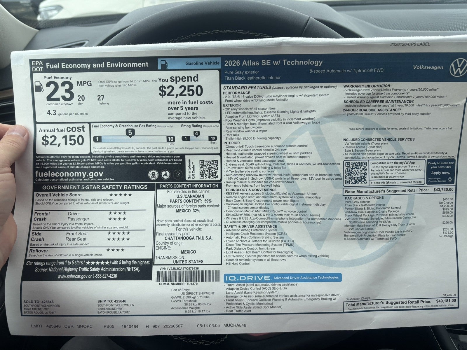 2026 Volkswagen Atlas 2.0T SE w/Technology