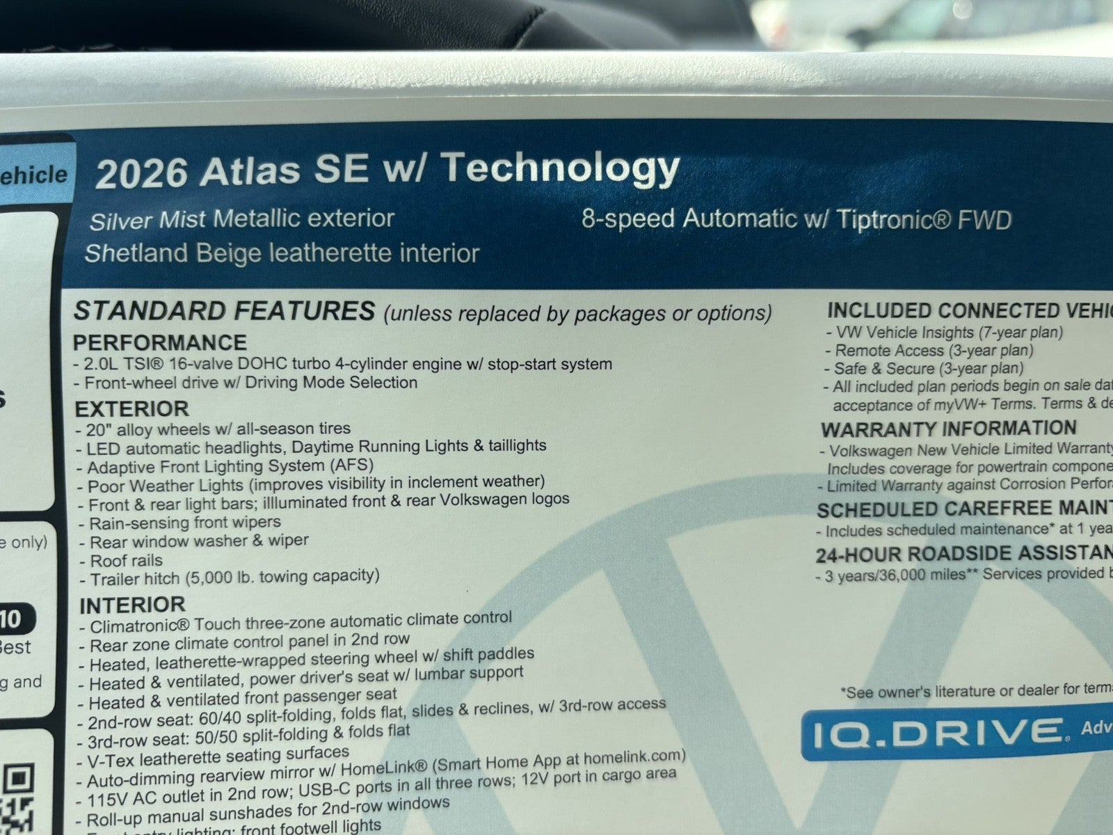 2026 Volkswagen Atlas 2.0T SE w/Technology