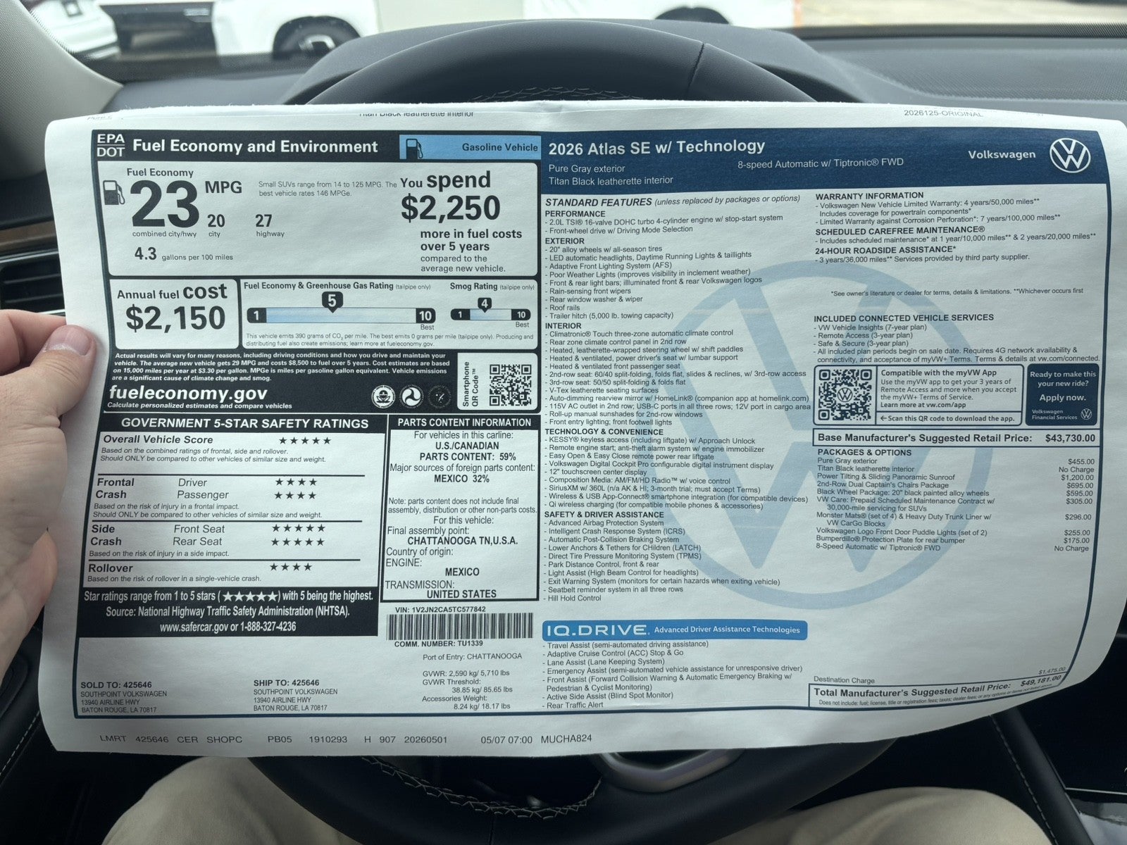2026 Volkswagen Atlas 2.0T SE w/Technology