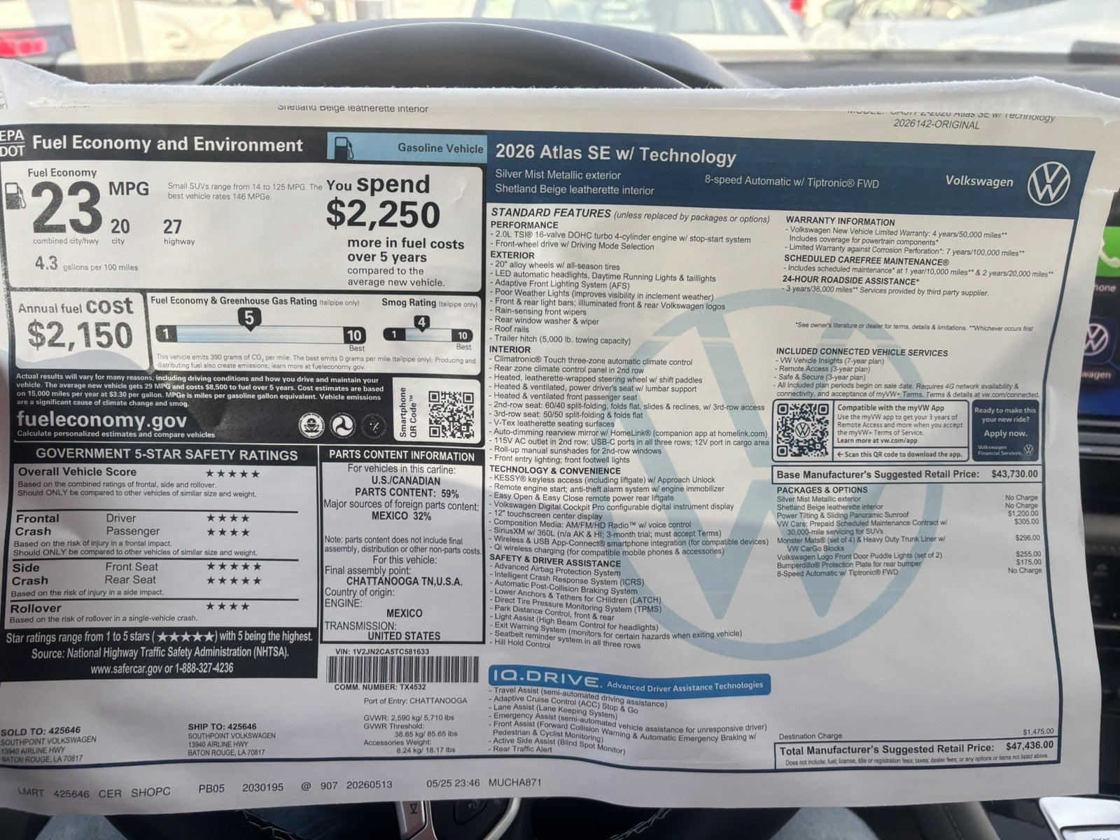 2026 Volkswagen Atlas 2.0T SE w/Technology