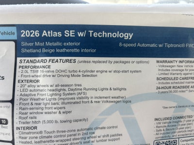 2026 Volkswagen Atlas 2.0T SE w/Technology