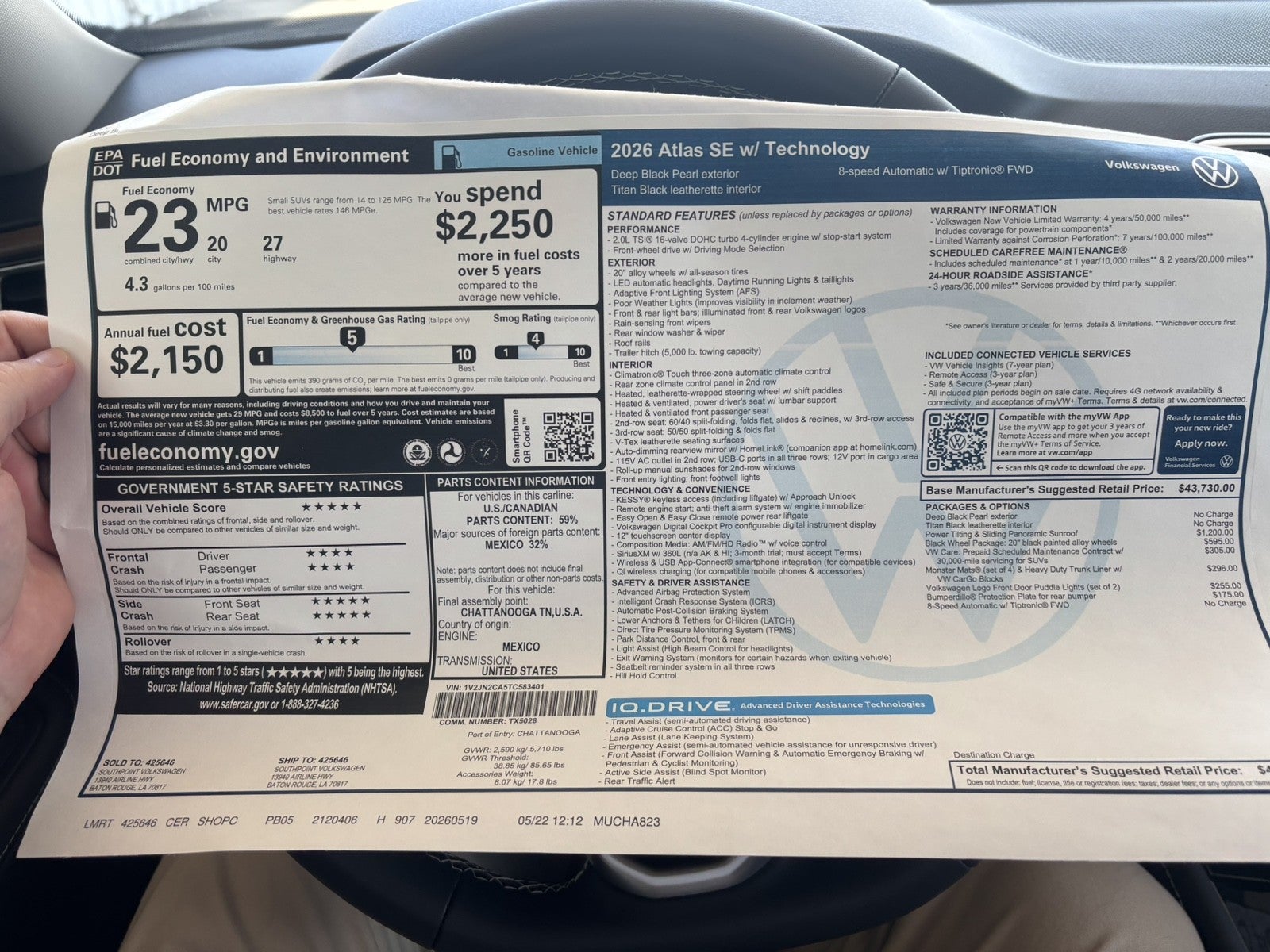 2026 Volkswagen Atlas 2.0T SE w/Technology