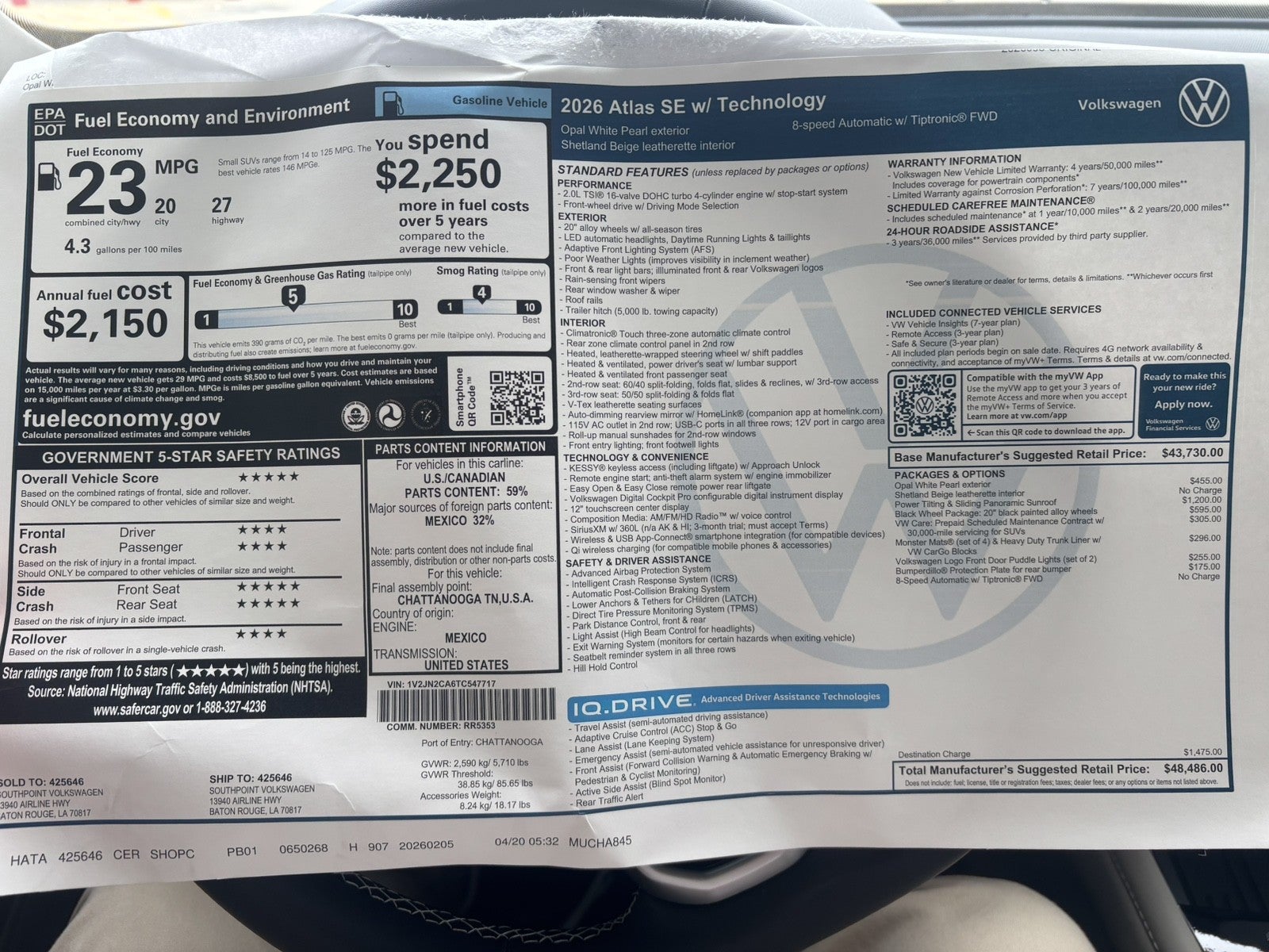 2026 Volkswagen Atlas 2.0T SE w/Technology