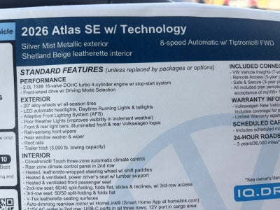 2026 Volkswagen Atlas 2.0T SE w/Technology