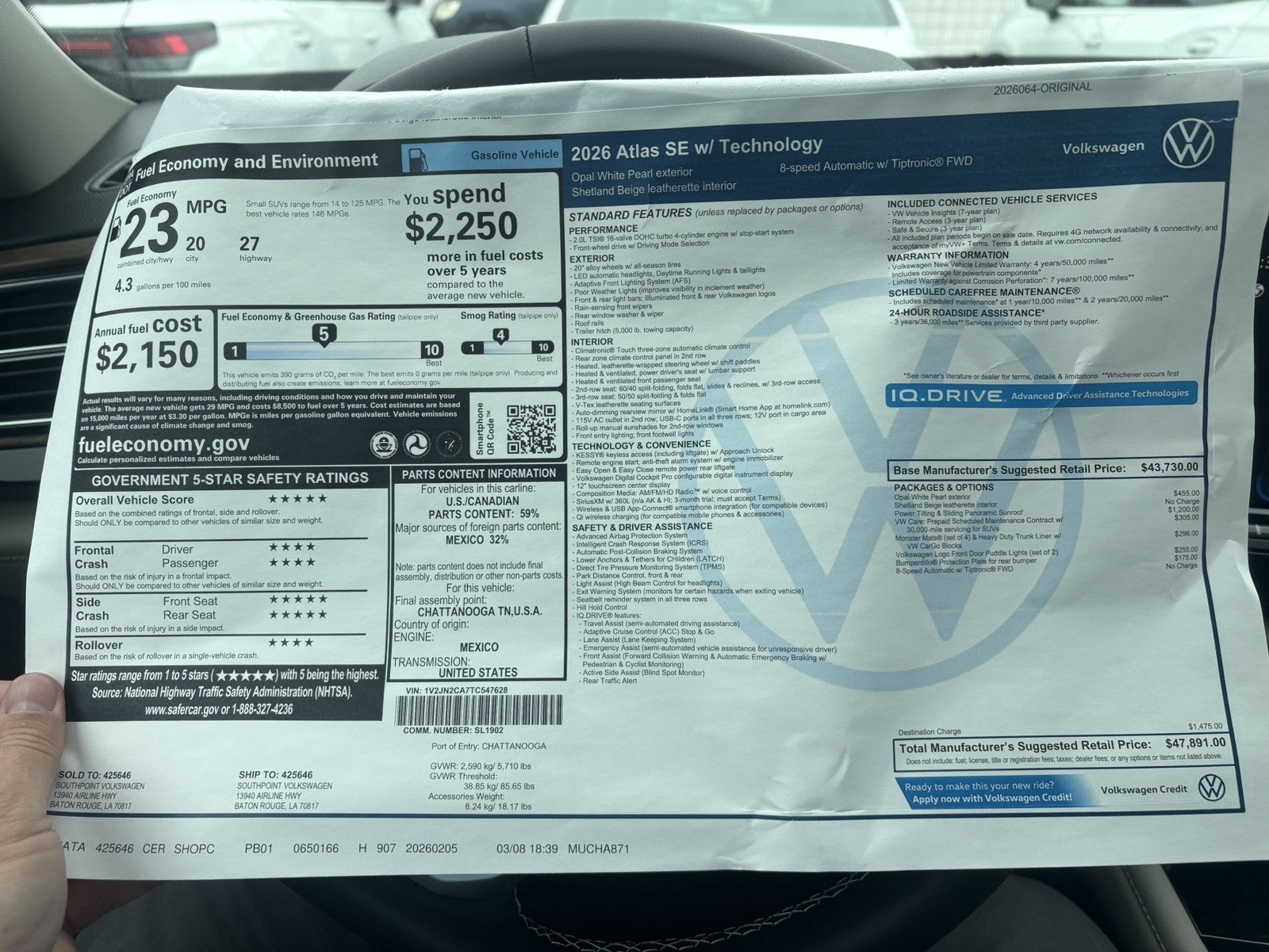 2026 Volkswagen Atlas 2.0T SE w/Technology