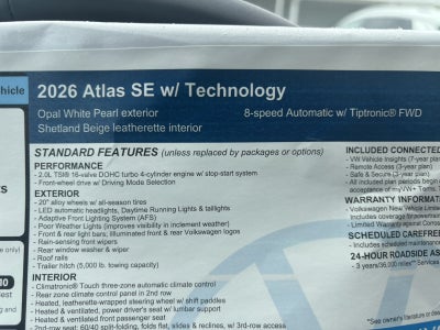 2026 Volkswagen Atlas 2.0T SE w/Technology