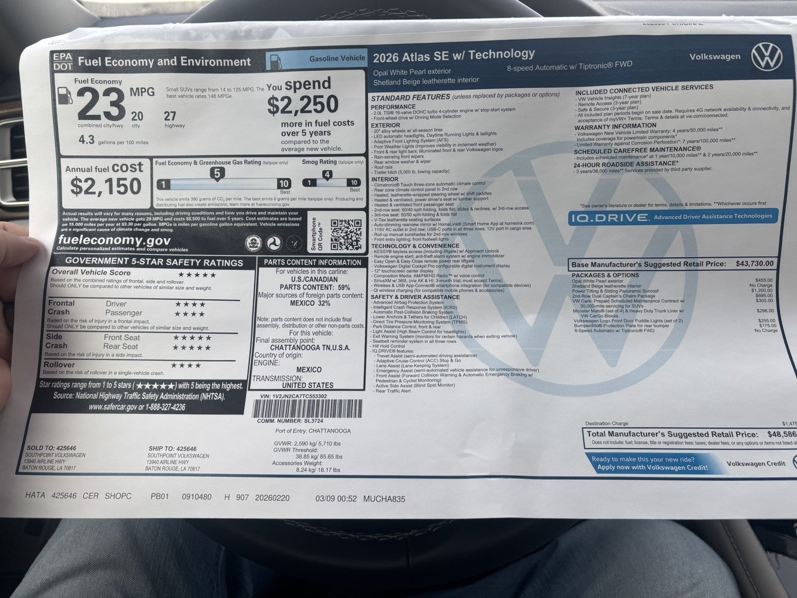 2026 Volkswagen Atlas 2.0T SE w/Technology