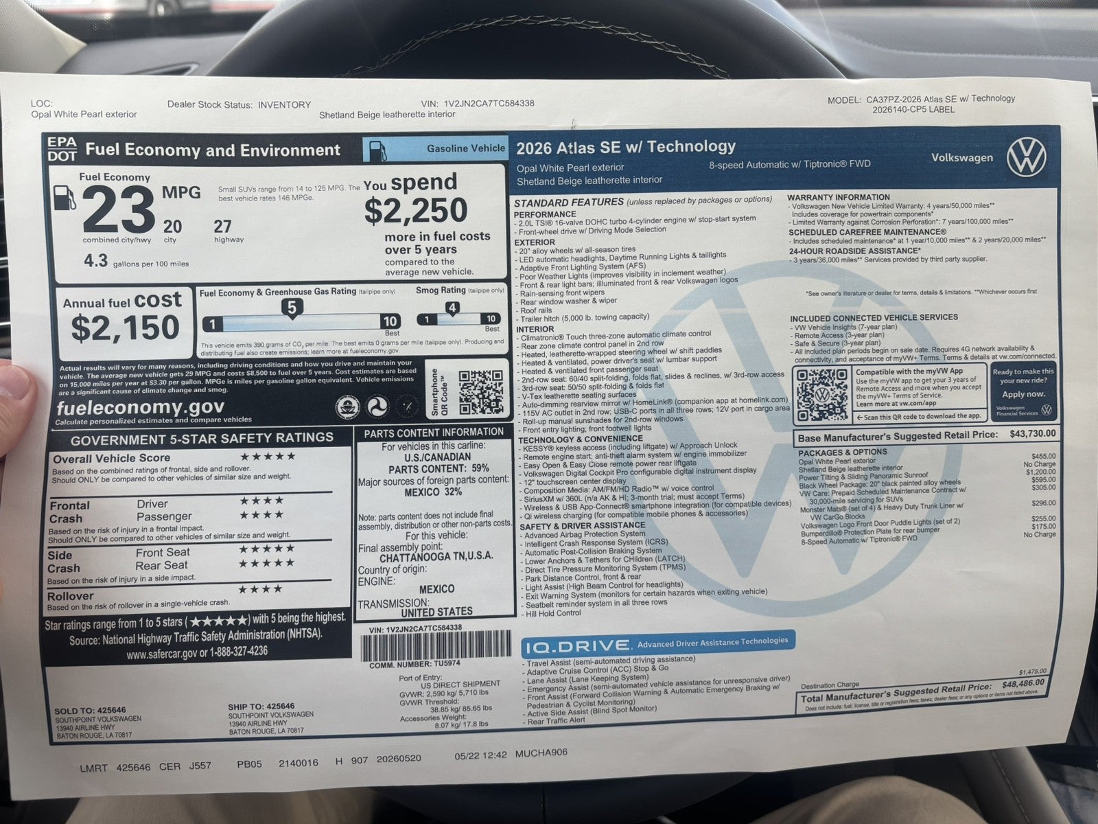 2026 Volkswagen Atlas 2.0T SE w/Technology