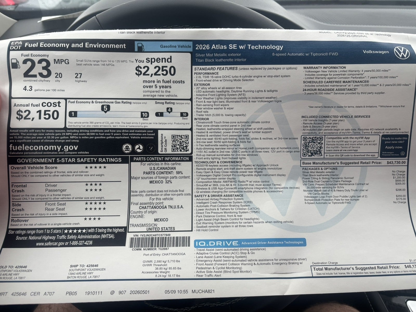2026 Volkswagen Atlas 2.0T SE w/Technology