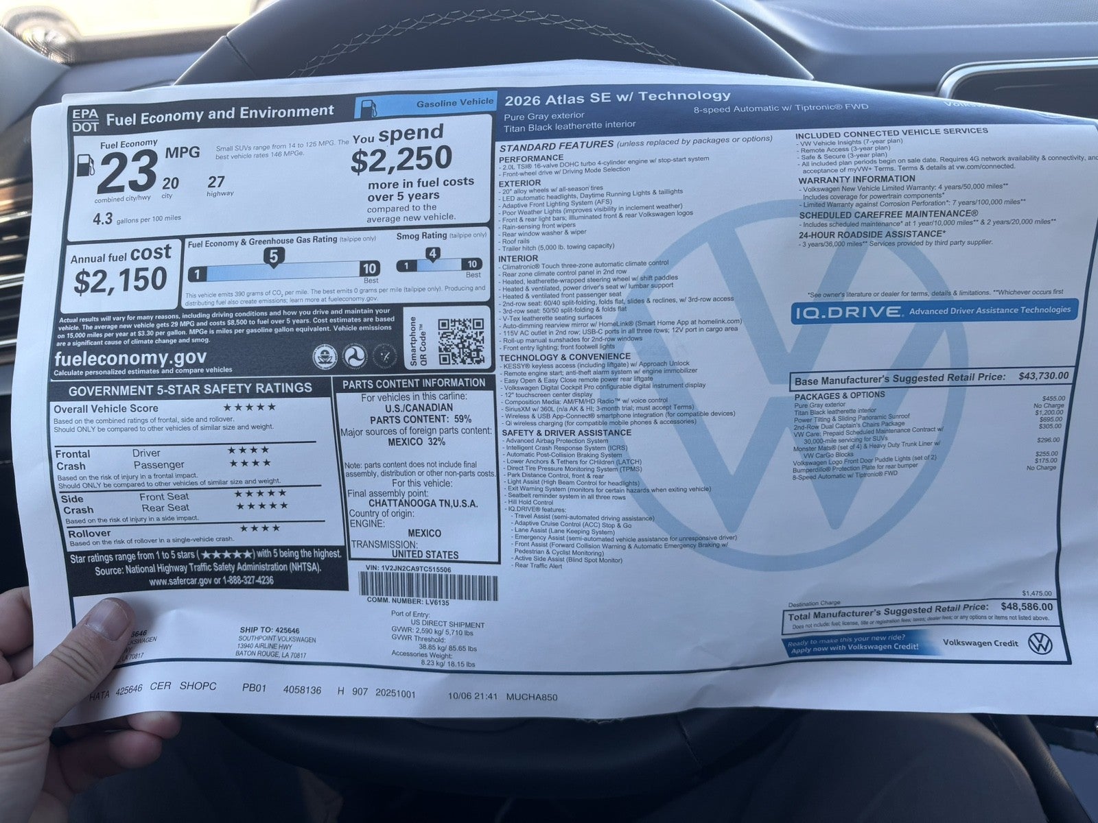 2026 Volkswagen Atlas 2.0T SE w/Technology