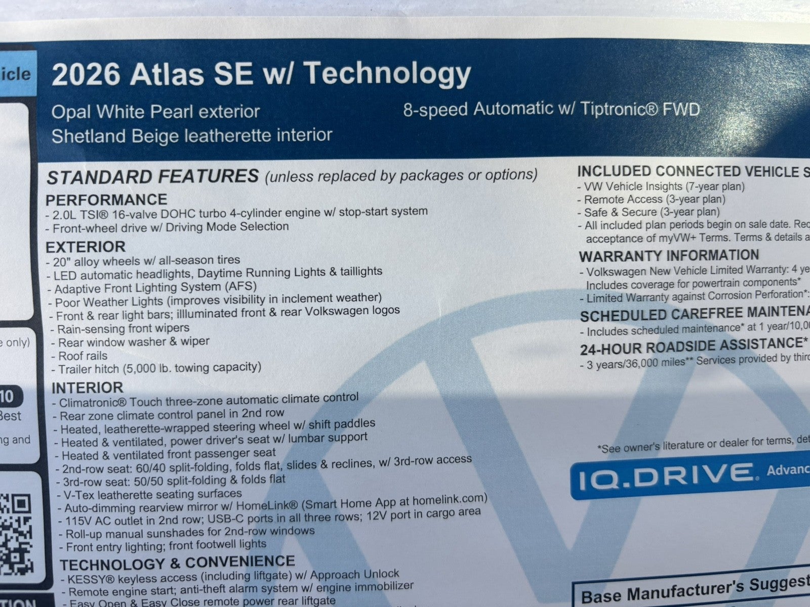 2026 Volkswagen Atlas 2.0T SE w/Technology