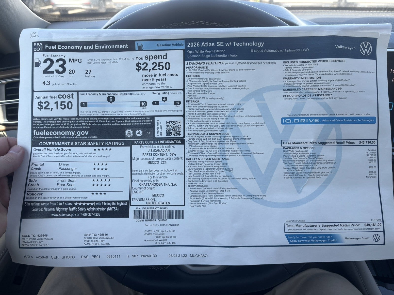 2026 Volkswagen Atlas 2.0T SE w/Technology