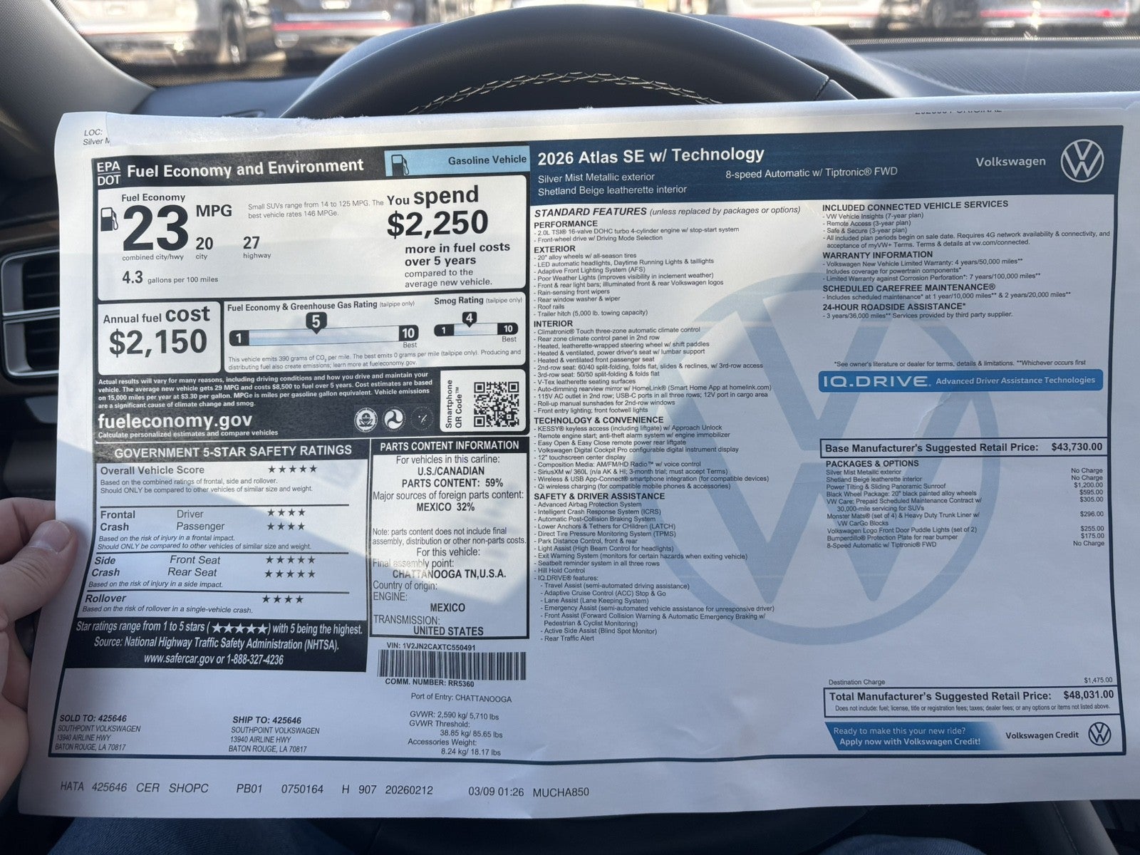 2026 Volkswagen Atlas 2.0T SE w/Technology
