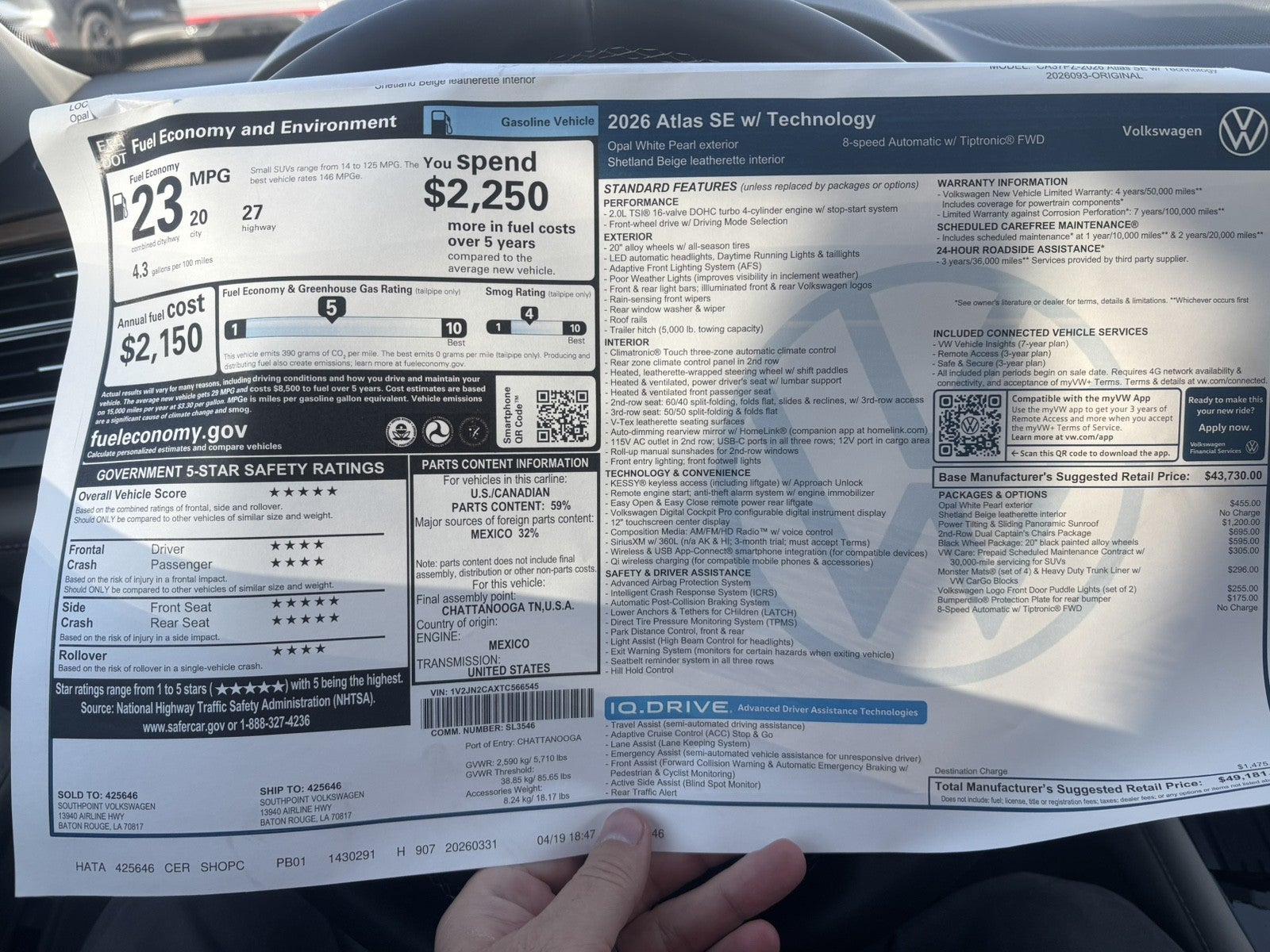 2026 Volkswagen Atlas 2.0T SE w/Technology