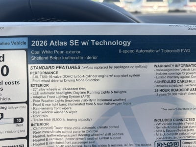 2026 Volkswagen Atlas 2.0T SE w/Technology