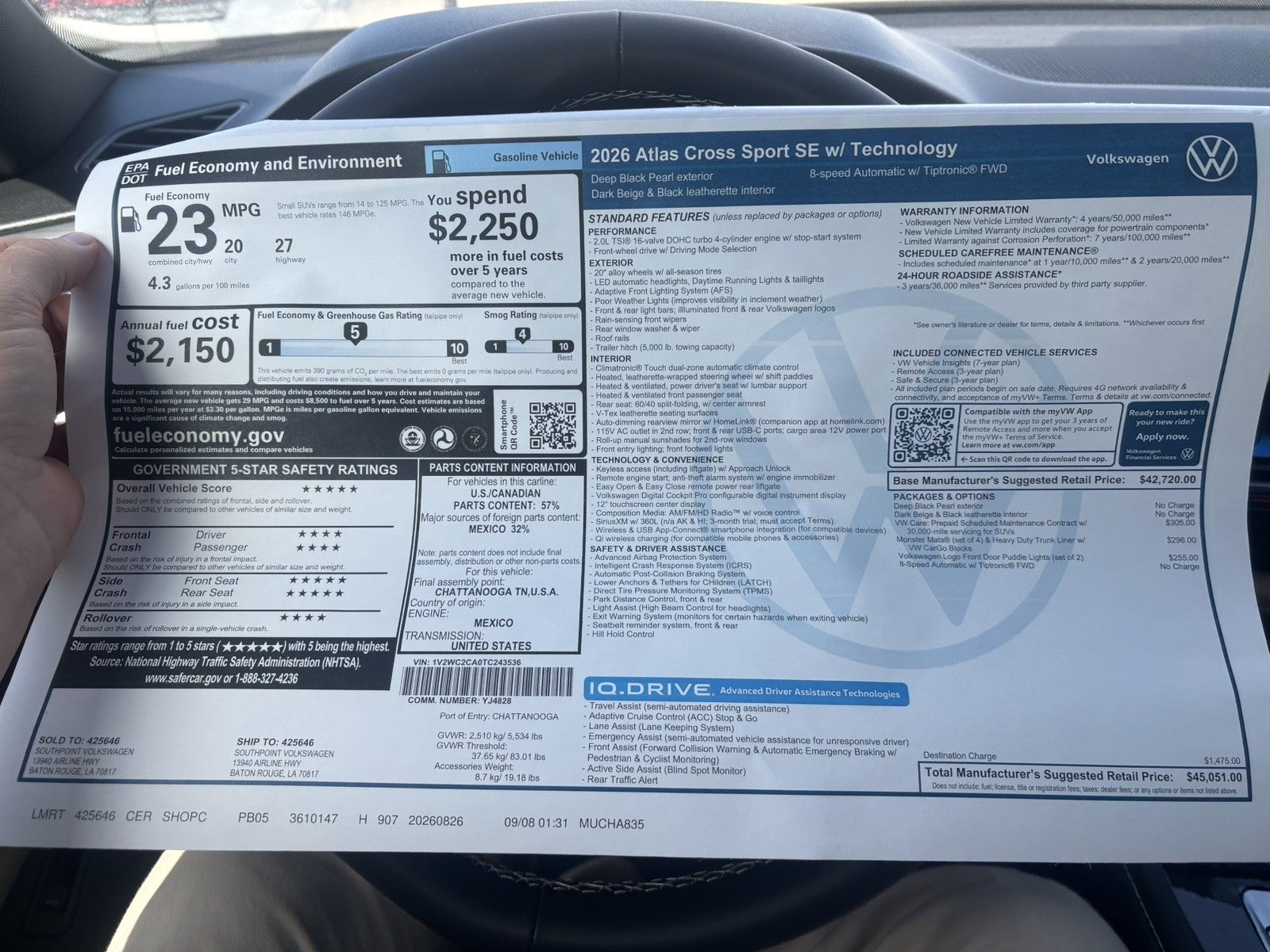 2026 Volkswagen Atlas Cross Sport 2.0T SE w/Technology