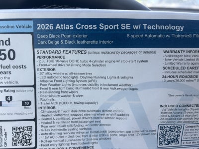 2026 Volkswagen Atlas Cross Sport 2.0T SE w/Technology