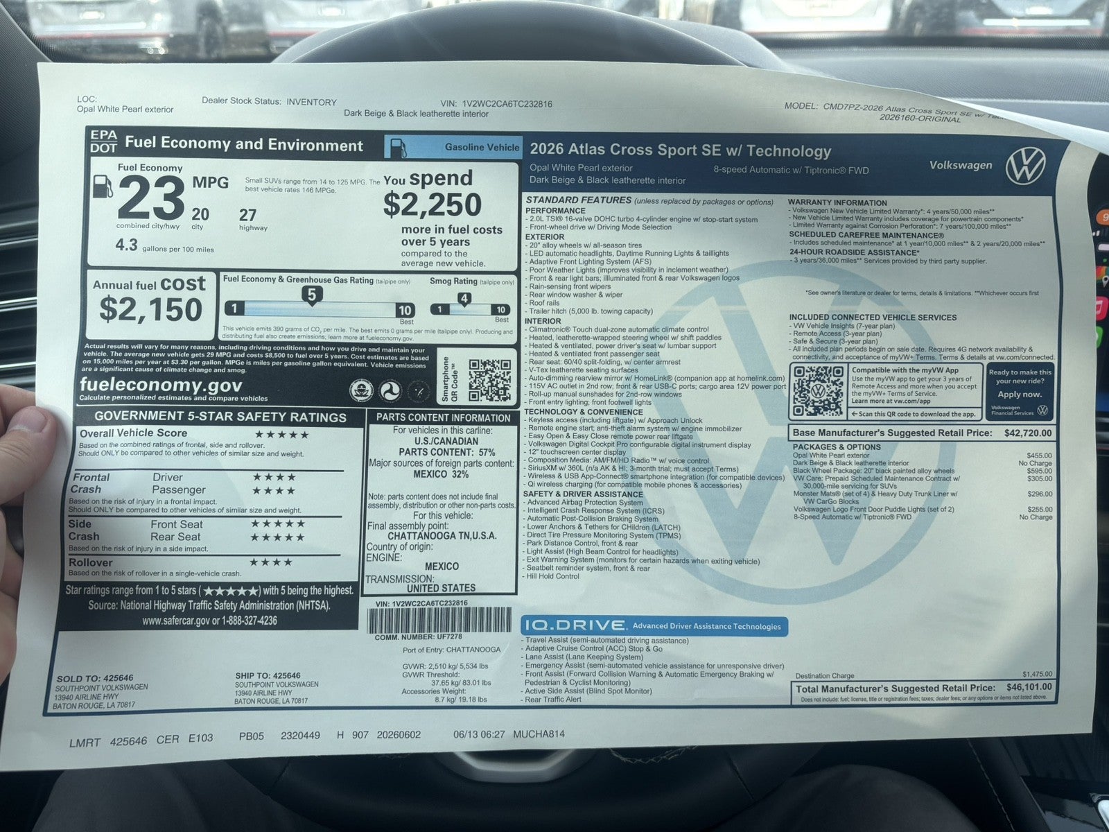 2026 Volkswagen Atlas Cross Sport 2.0T SE w/Technology