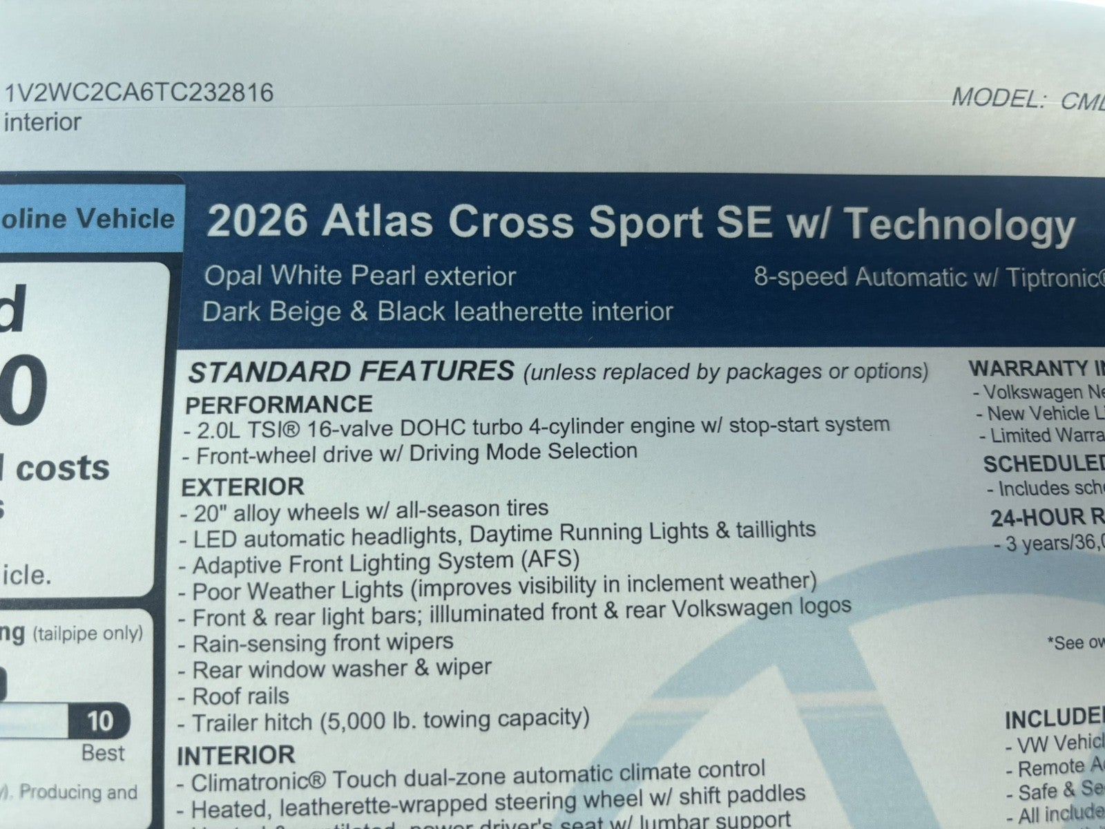 2026 Volkswagen Atlas Cross Sport 2.0T SE w/Technology