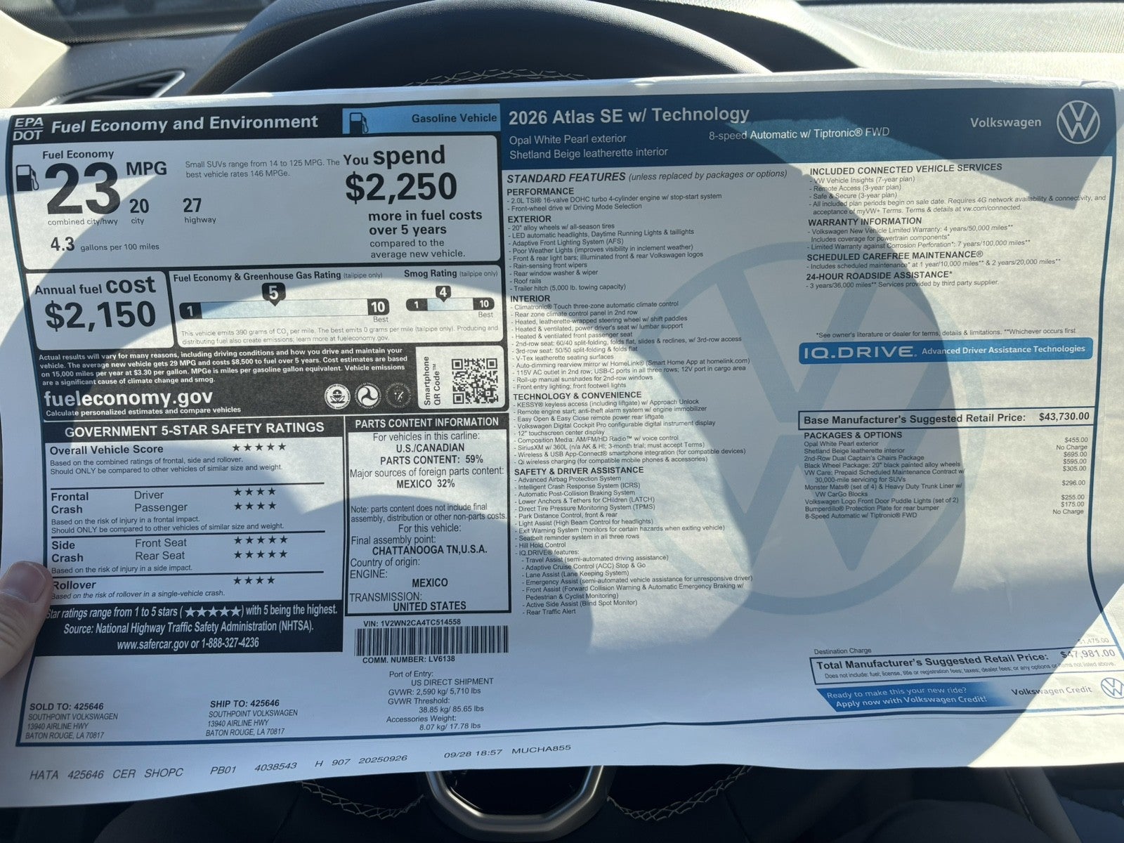 2026 Volkswagen Atlas 2.0T SE w/Technology