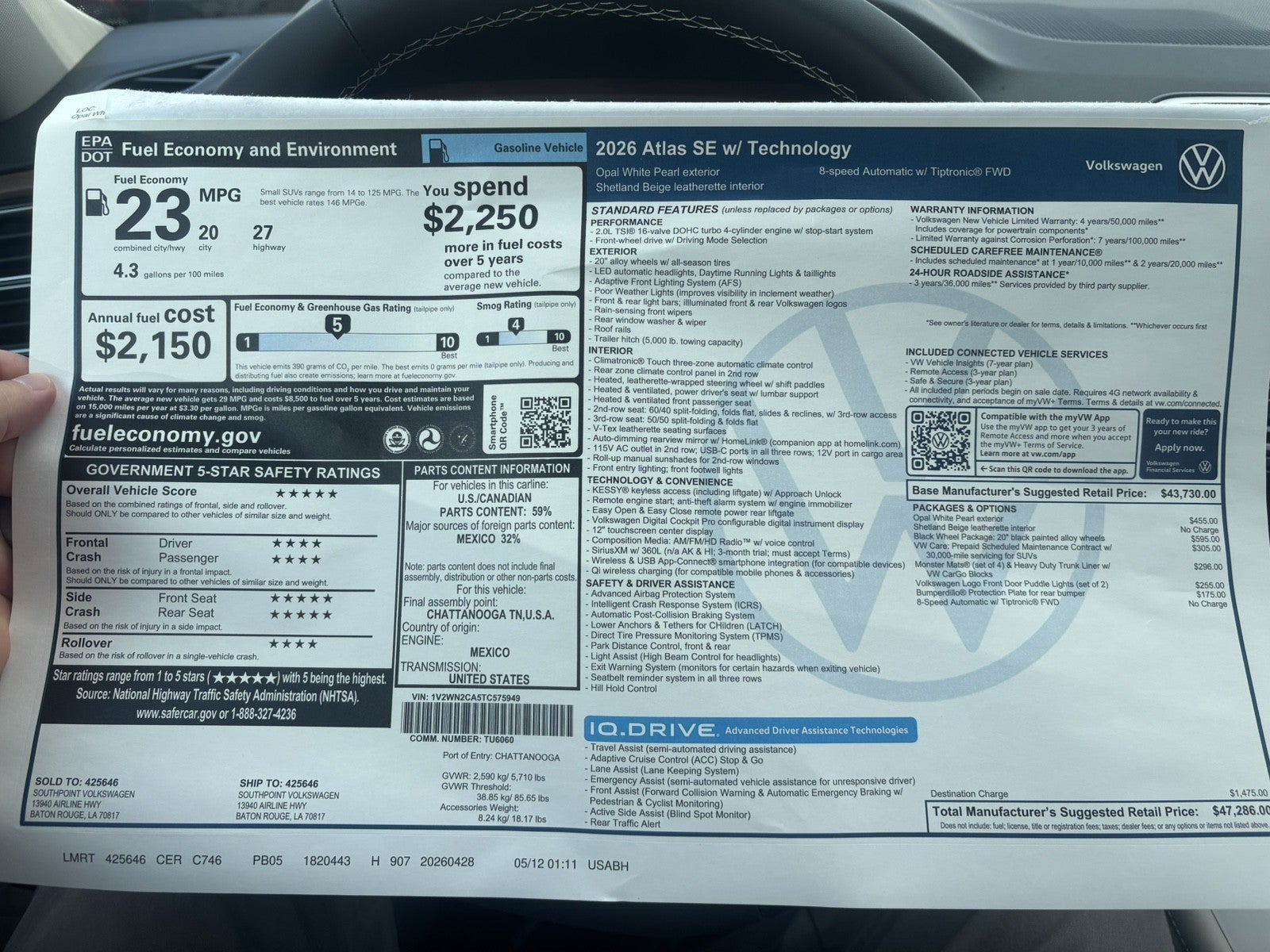 2026 Volkswagen Atlas 2.0T SE w/Technology