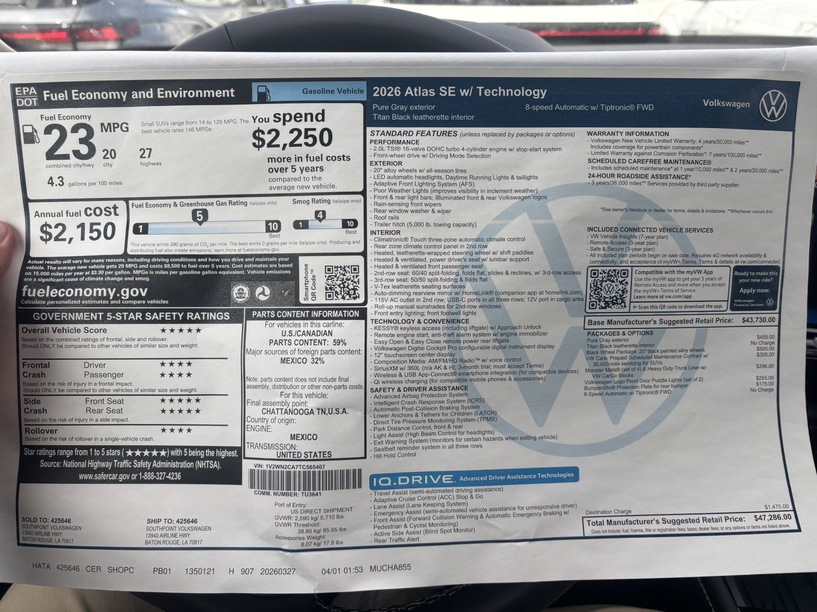 2026 Volkswagen Atlas 2.0T SE w/Technology