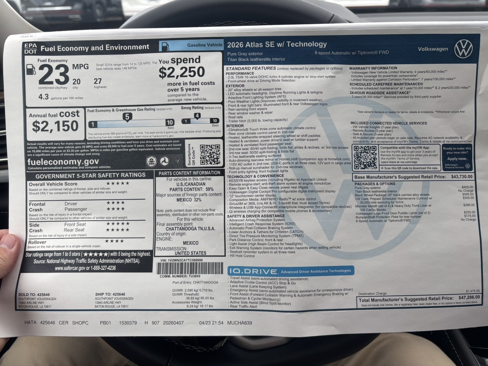 2026 Volkswagen Atlas 2.0T SE w/Technology