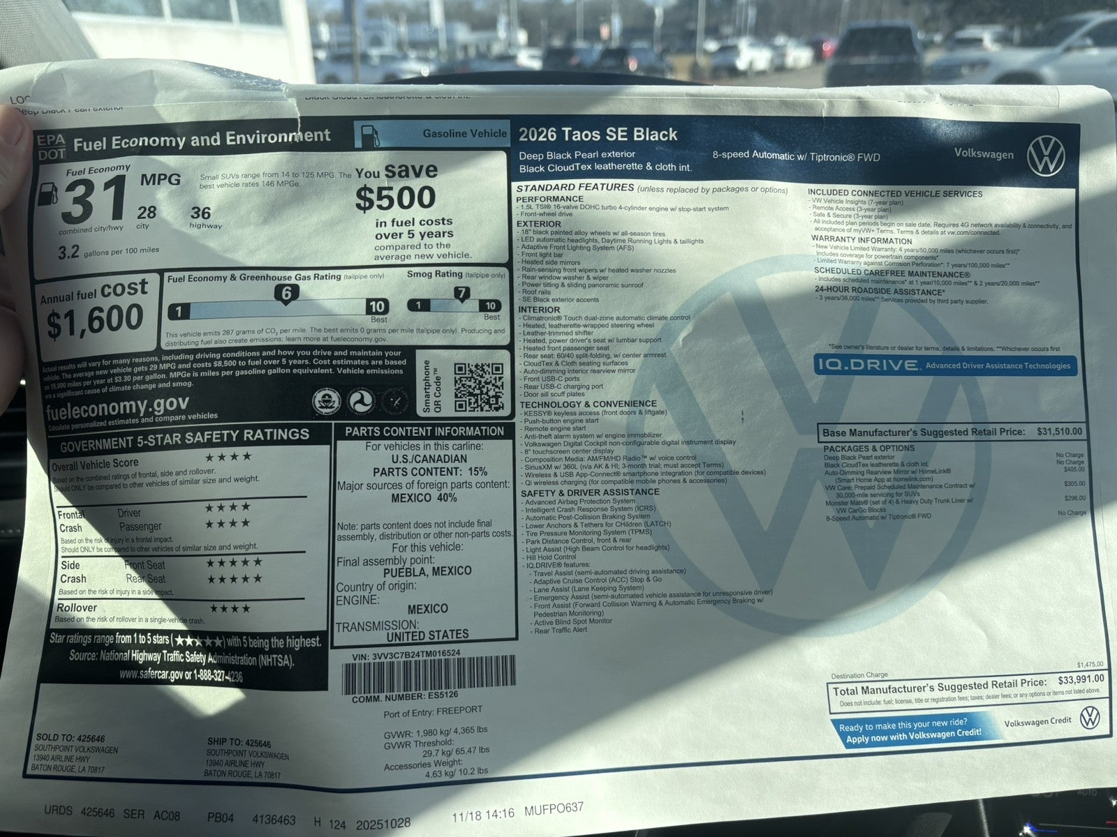 2026 Volkswagen Taos SE Black