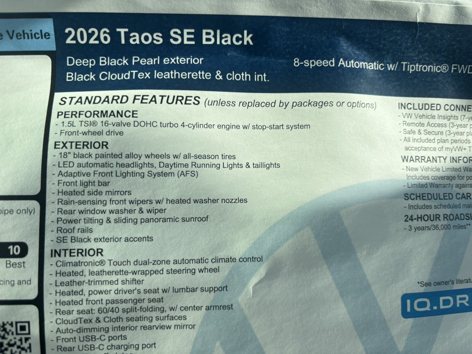 2026 Volkswagen Taos SE Black