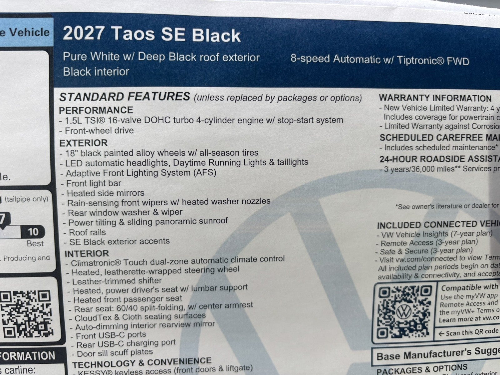 2027 Volkswagen Taos SE Black