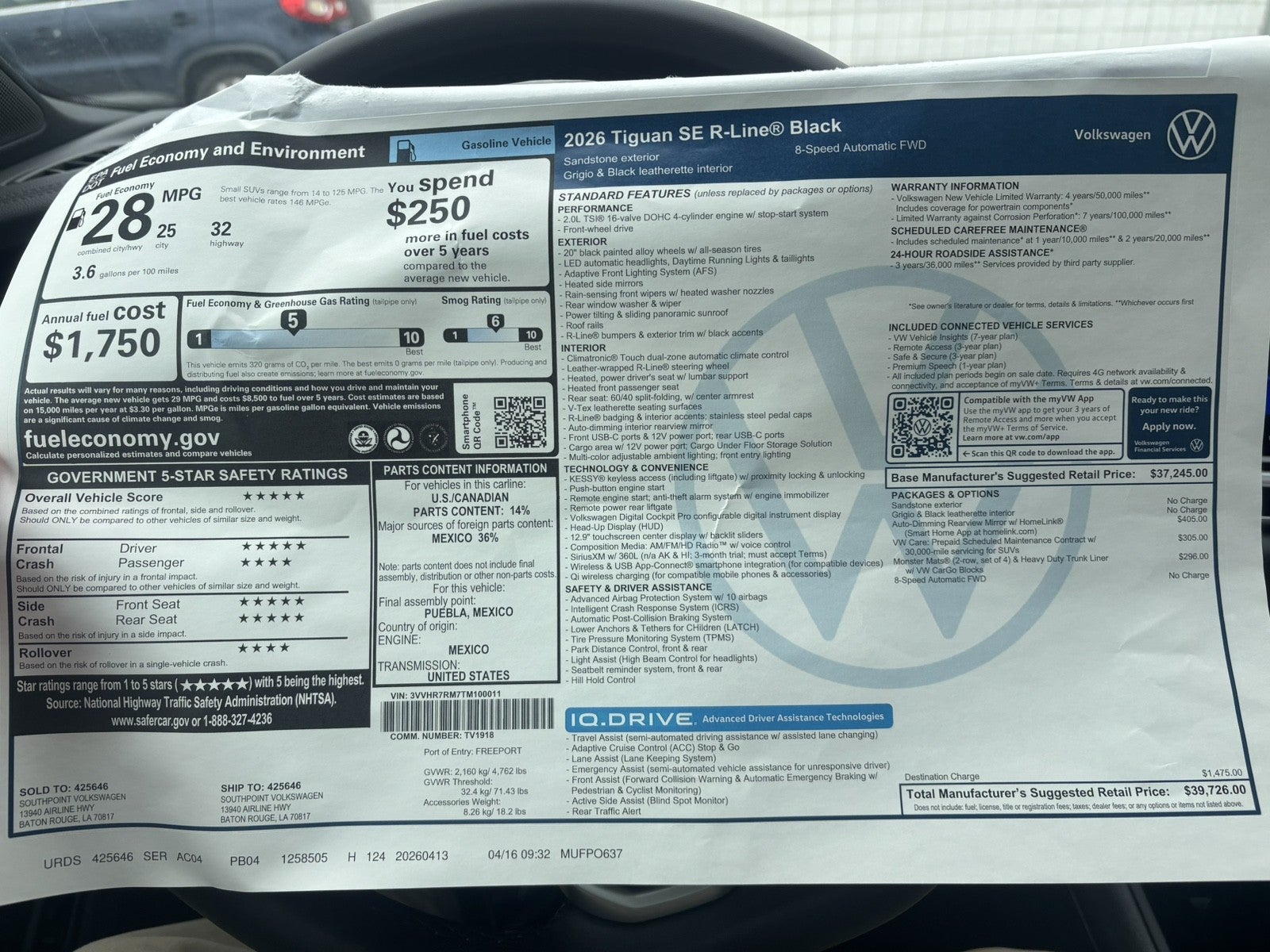 2026 Volkswagen Tiguan SE R-Line Black